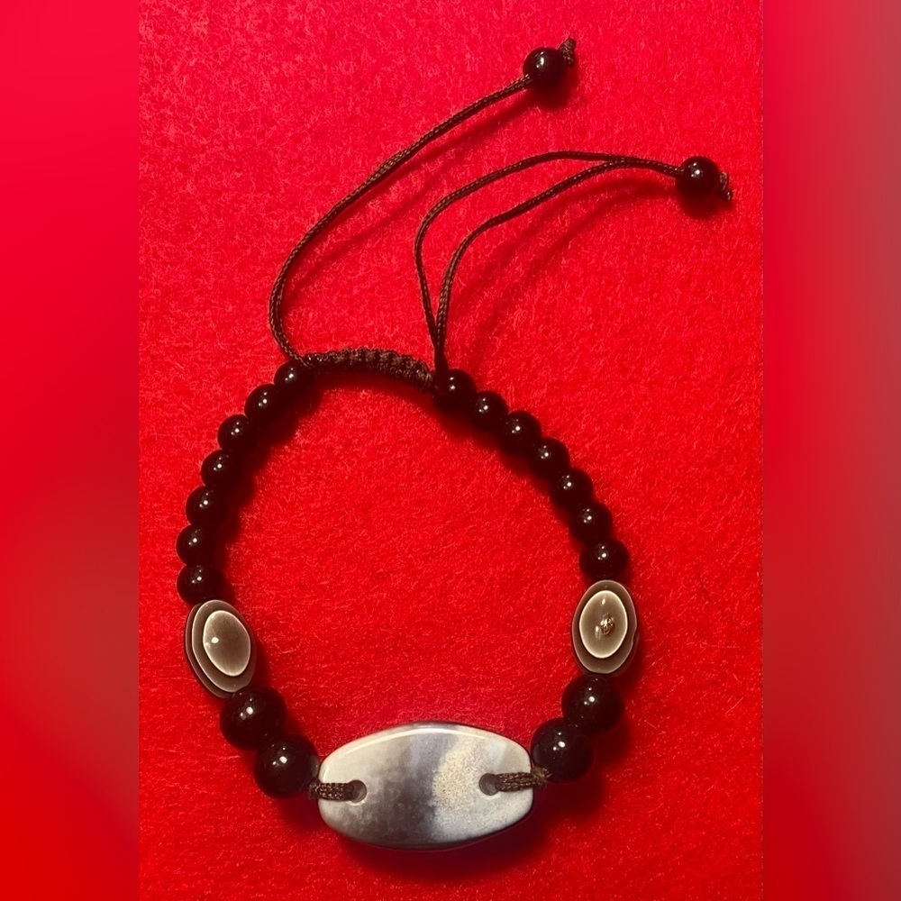 Bracelet Protection One Eye Black Agate Adjustable Vintage - Picture 3 of 6